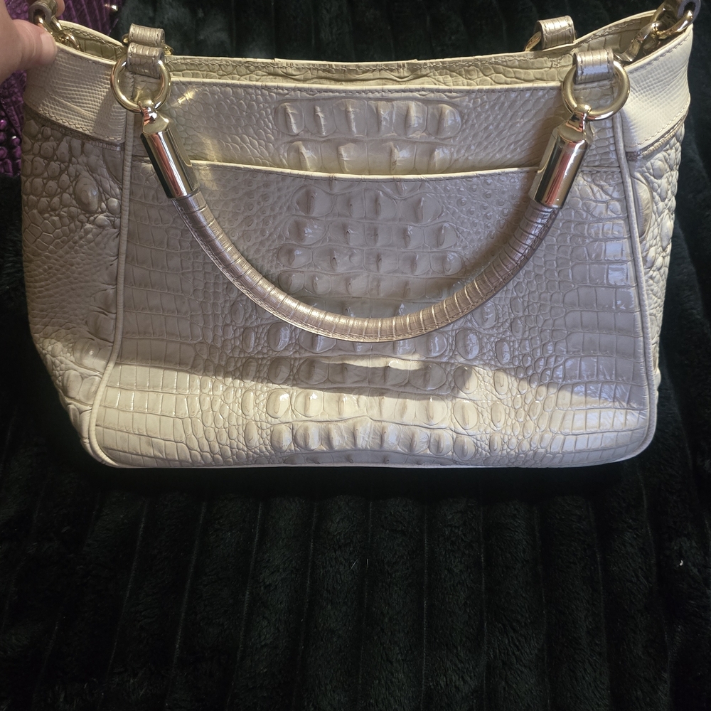 Brahmin White Crocodile-Embossed Crossbody Bag